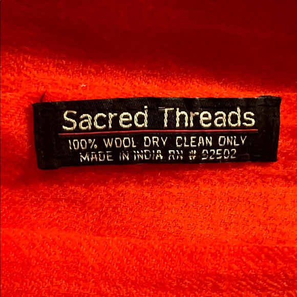🧡 Sacred Threads 100% Wool Fringe Scarf | Vibrant Orange | Made in India - Picture 2 of 4
